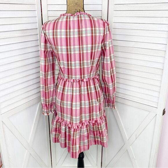 J. Crew Factory Plaid Ruffle Trim Tiered Shift Dress Pink 6 - Picture 4 of 14